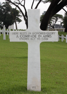 At the Manila American Cemetery and Memorial, this headstone marks grave A-12-195 where Eakin believes Bud is buried. It is the same headstone for thousands of unknown service members. (Courtesy of John Eakin)