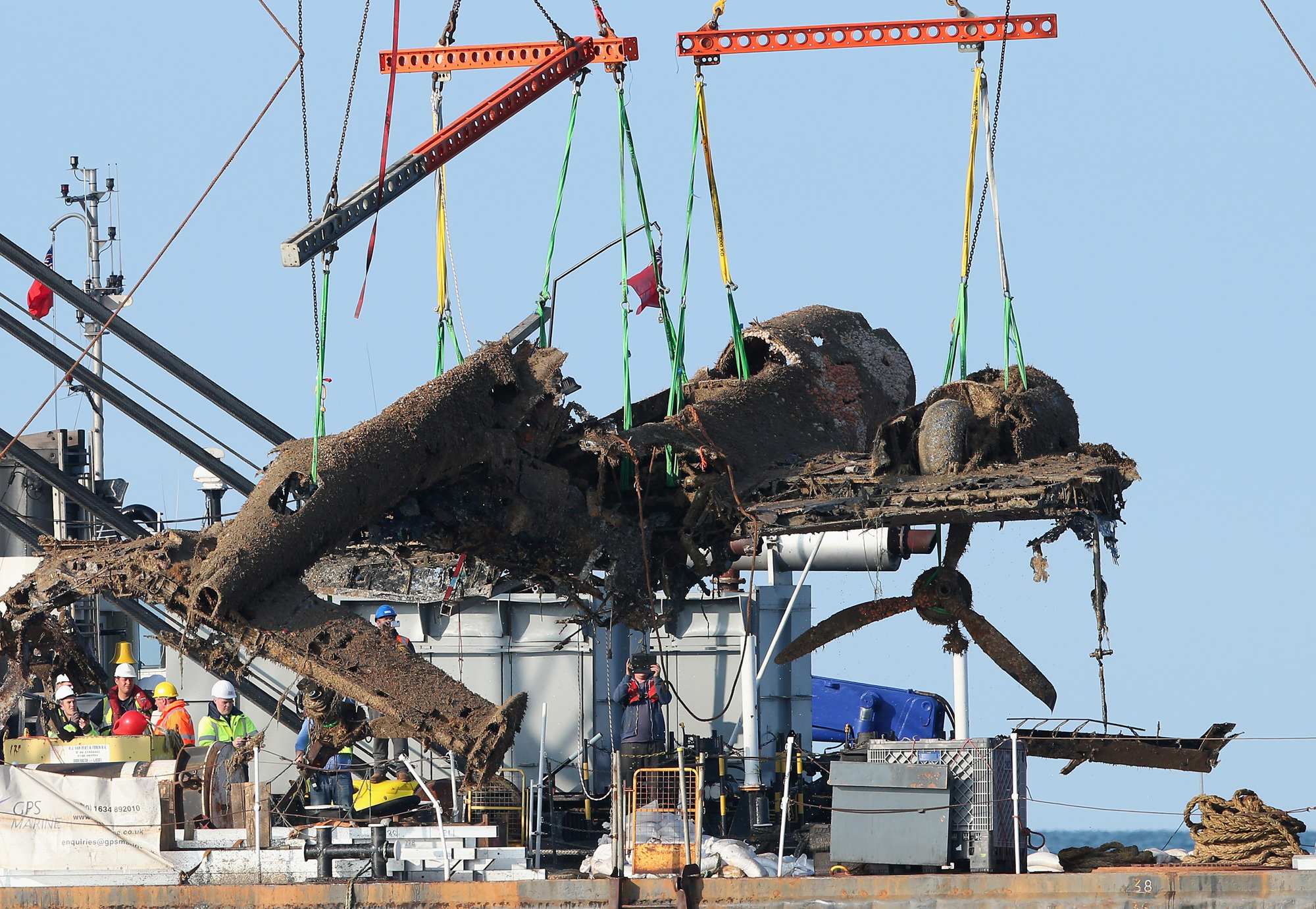 RAMSGATE, ENGLAND - JUNE 10:  A World War II Dornier 17 aircraft is lifted from waters of the English Channel on June 10, 2013 in Ramsgate, England.  (Photo by Peter Macdiarmid/Getty Images)
