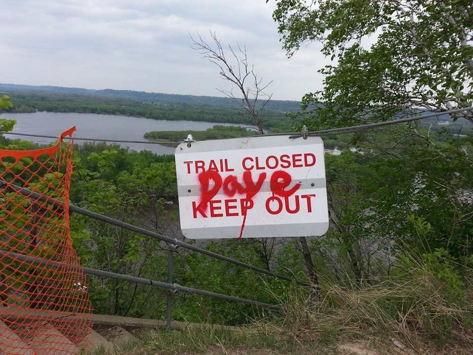 A barricade at the North Trail on Red Wing's Barn Bluff. File photo: Carolie Collins
