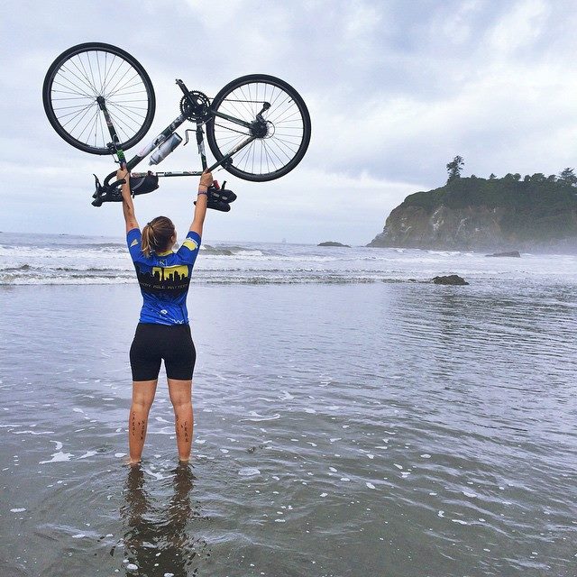 Maxine Renning celebrates reaching the 'other' coast.  Photo: 4K For Cancer Team Seattle 2015 Facebook page
