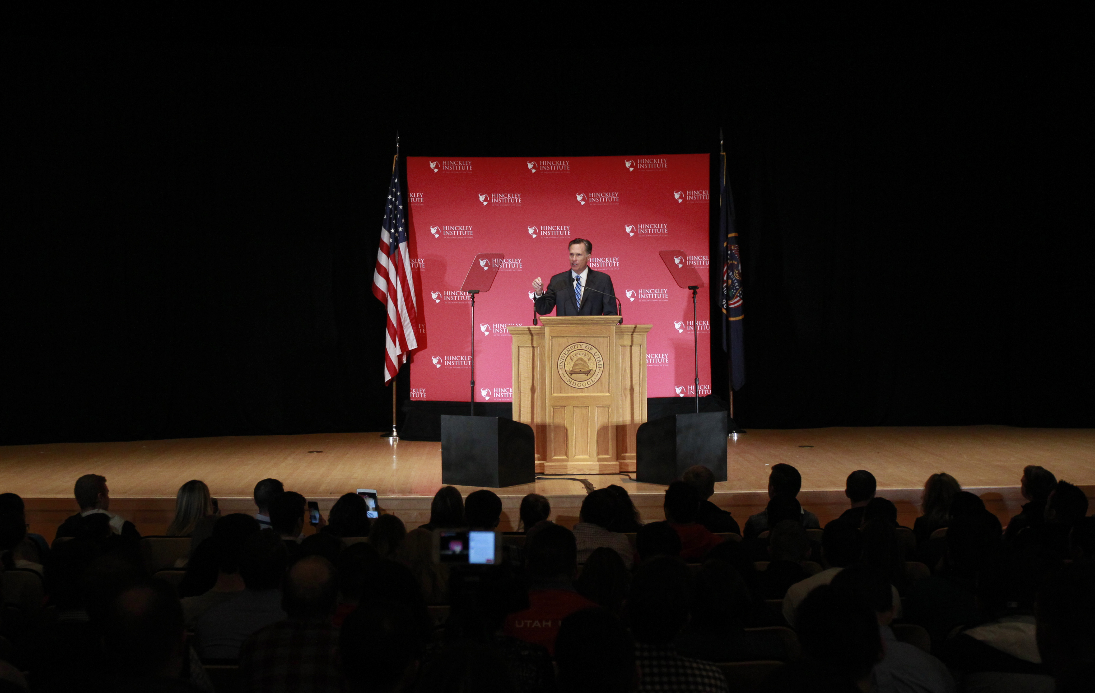 SALT LAKE CITY, UT - MARCH 3: Former Massachusetts Gov. Mitt Romney gives a speech on the state of the Republican party at the Hinckley Institute of Politics on the campus of the University of Utah on March 3, 2016 in Salt Lake City, Utah. Romney spoke about Donald Trump calling him a fraud and arguing against his nomination. (Photo by George Frey/Getty Images) 