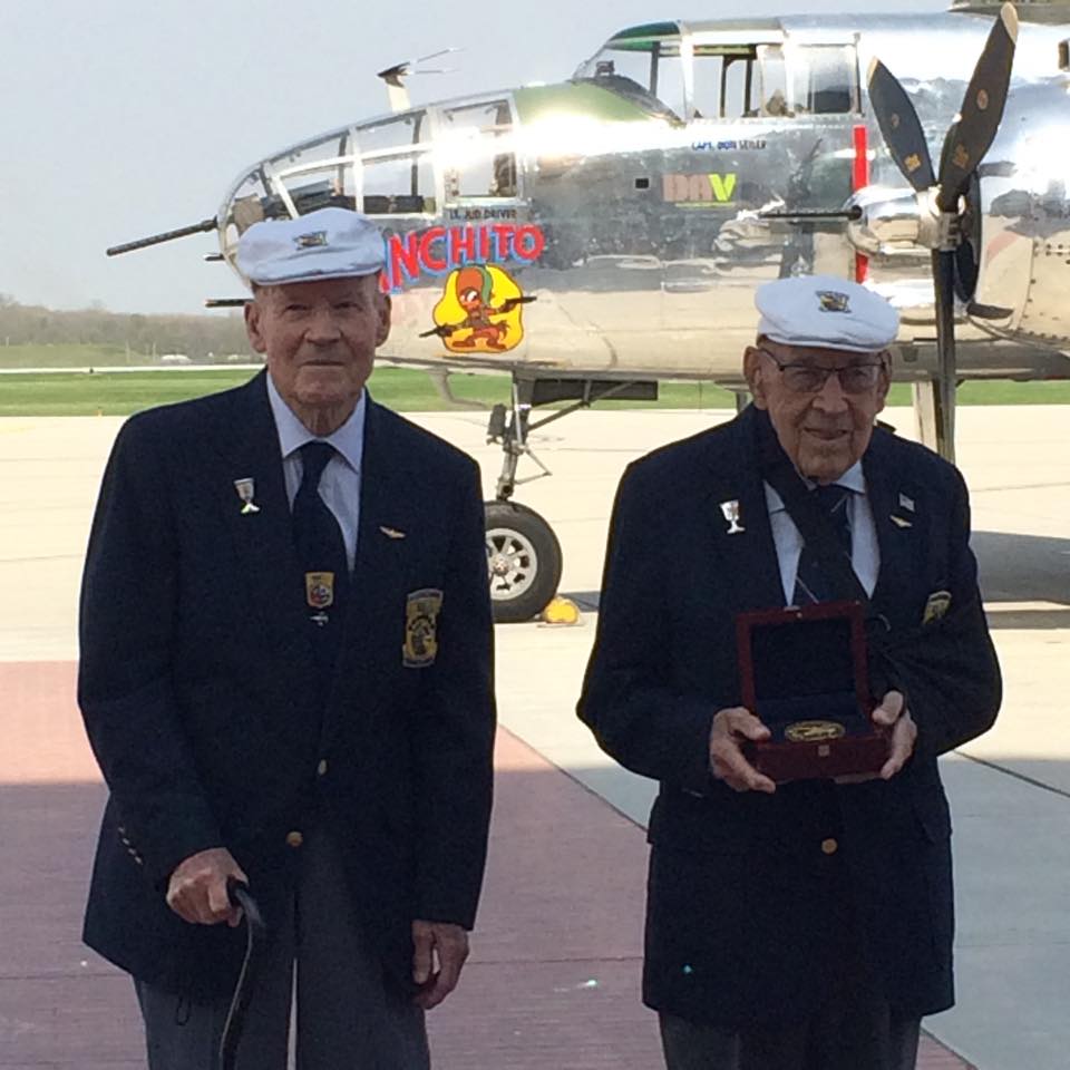 David Thatcher, left, and Richard Cole, right, were honored at the Wright Patterson Air Force Base in Ohio in April. Photo: U.S. Air Force.