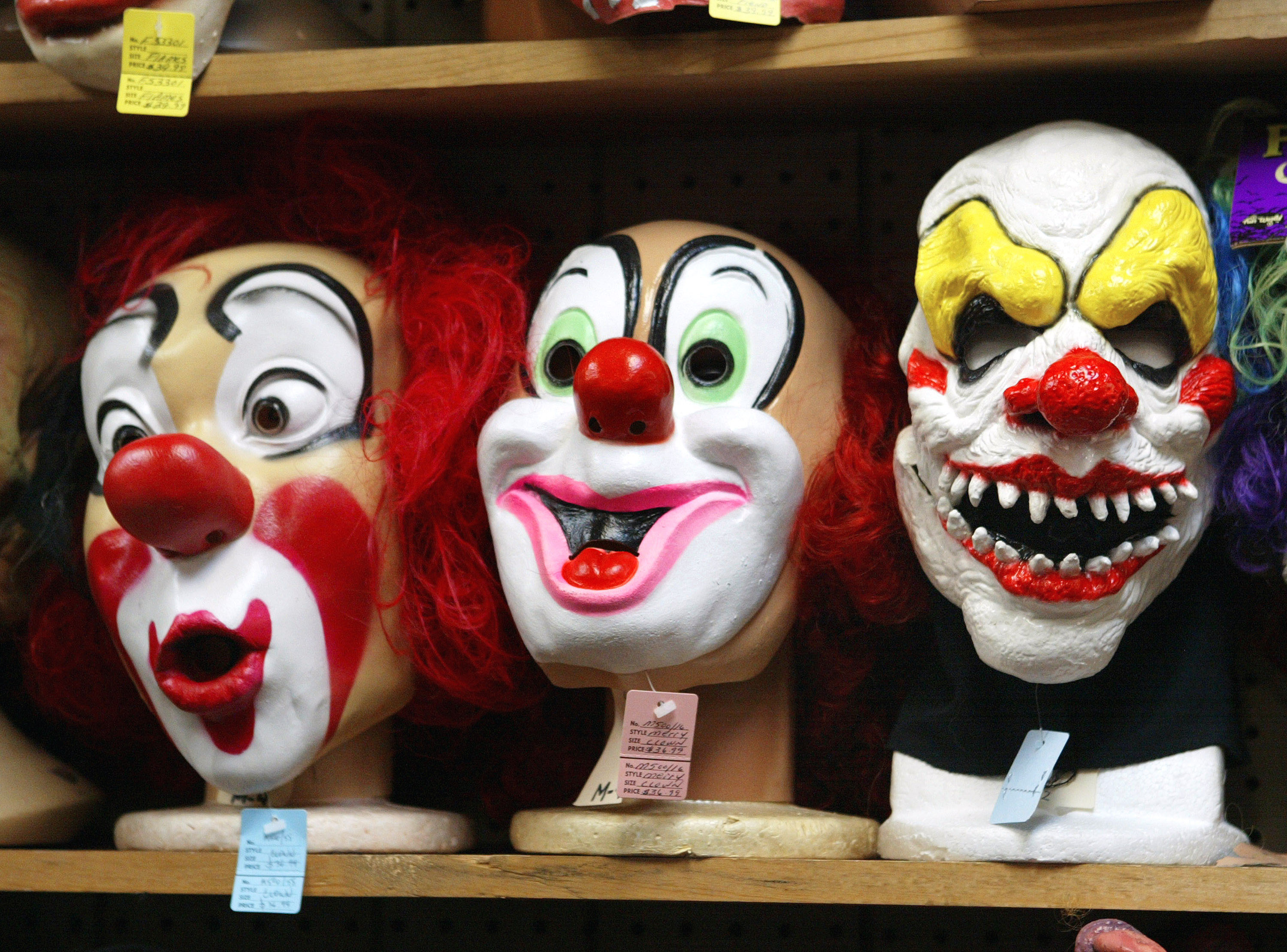 Just putting on a mask doesn't make you a clown, according to clowning trade organizations.  (Photo by Tim Boyle | Getty Images 2003)