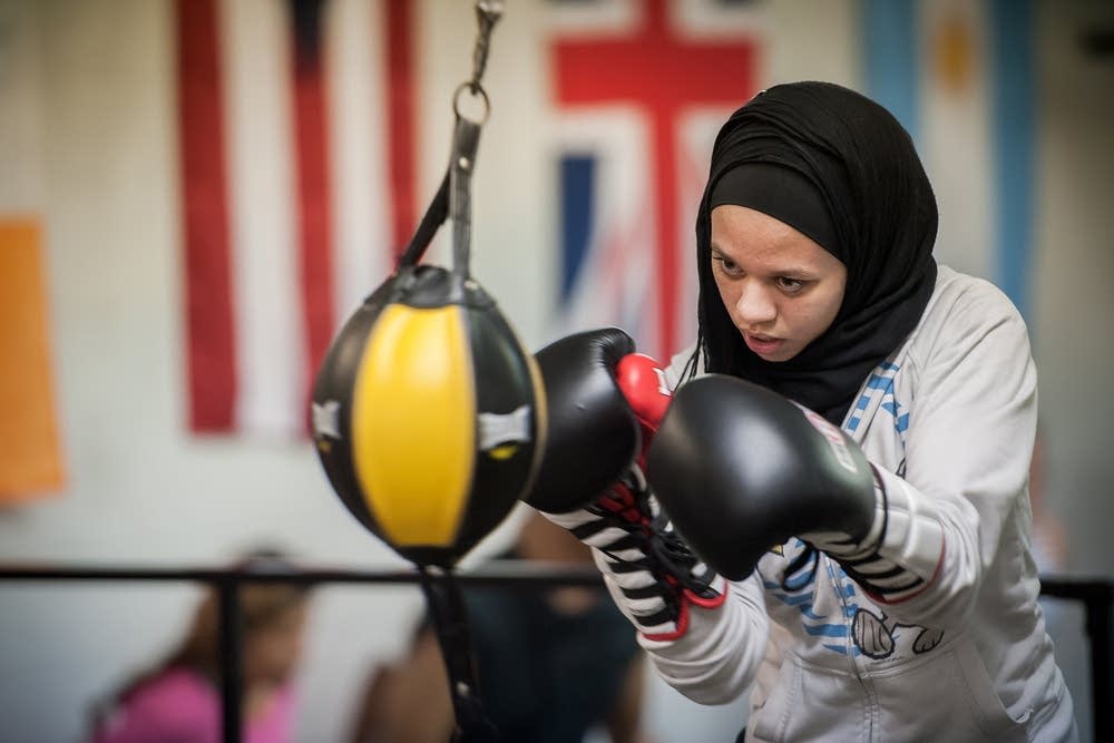 Amaiya Zafar, shown training  at Sir Cerresso Fort Boxing and Fitness in St. Paul in 2015. Caroline Yang for MPR News.