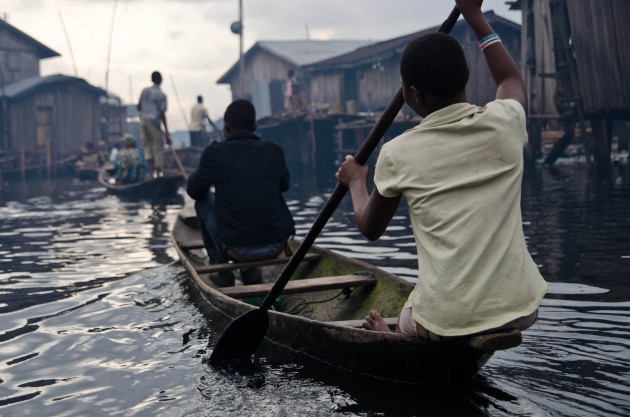 Paddle-powered canoes are the main method of transportation in Makoko. "The whole world should see Makoko as a community," chief Emmanuel Shemede told me. (MPR Photo/Nate Minor)