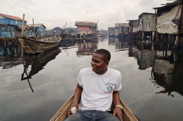 Noah Shemede grew up in Makoko and is the head teacher in its only school, an NGO-built, community-run organization. No state government institutions are in Makoko, despite a call for health clinics and public schools. (MPR Photo/Nate Minor)